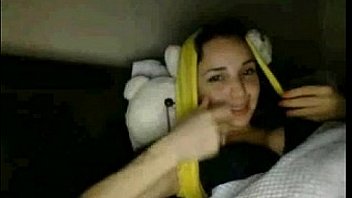 Sexy busty brunette teen masturbates on the bed