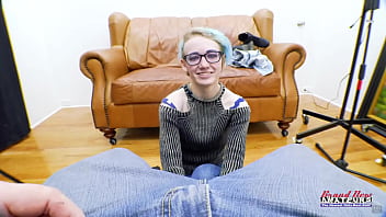 Petite blue haired raven finger fucks her twat and sucks a juicy big cock