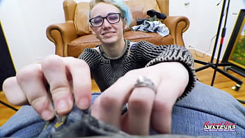 Petite blue haired raven finger fucks her twat and sucks a juicy big cock