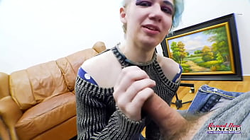 Petite blue haired raven finger fucks her twat and sucks a juicy big cock