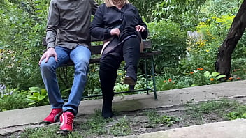 Pervert step son watches step mother masturbate in public park