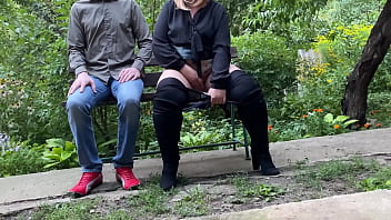 Pervert step son watches step mother masturbate in public park