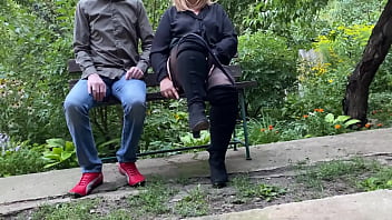 Pervert step son watches step mother masturbate in public park