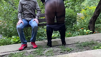 Pervert step son watches step mother masturbate in public park