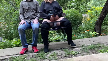 Pervert step son watches step mother masturbate in public park