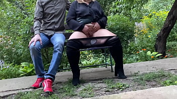 Pervert step son watches step mother masturbate in public park