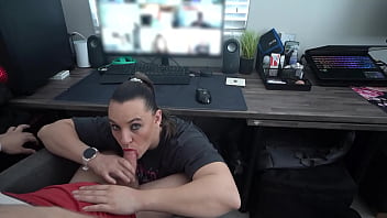 Secret zoom blowjob—swallowed every drop while he was on a work call