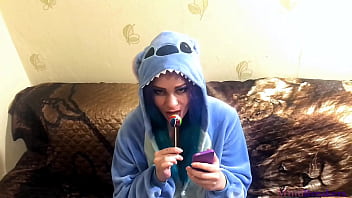 Emo girlfriend sucks lollipop and something else in stitch cosplay
