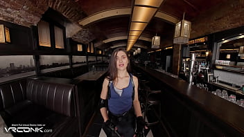 Vr skinny babe with shaved pussy sucks and rides a huge cock in resident evil cosplay porn