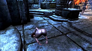 Extremley busty brunette rides a muscular man's cock in a fantasy realm