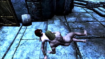 Extremley busty brunette rides a muscular man's cock in a fantasy realm