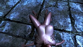 Extremley busty brunette rides a muscular man's cock in a fantasy realm