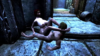 Extremley busty brunette rides a muscular man's cock in a fantasy realm