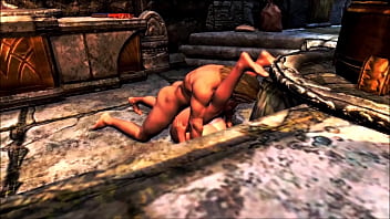 Extremley busty brunette rides a muscular man's cock in a fantasy realm