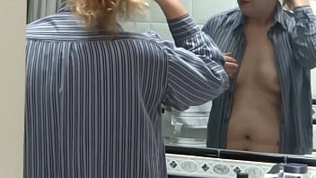 Beautiful stepmother touches herself erotically and makes my cock very hard two cameras