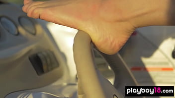 Glamorous brunette nude hottie introducing her amazing shapes