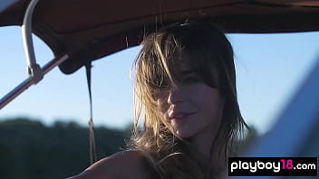 Glamorous brunette nude hottie introducing her amazing shapes