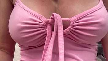 European stepmom artemisia love showing her juicy boobs underneath a pink dress in public