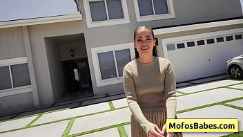 Big boobed black haired teenager gives wet blowjob like a pro