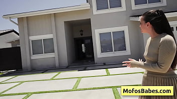 Big boobed black haired teenager gives wet blowjob like a pro