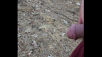 Straight piss in woods