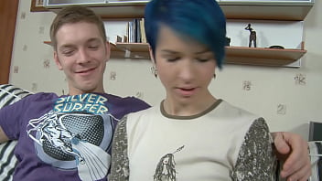 Blue haired girl sucking cock and fuck