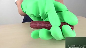 Handjob with latex gloves