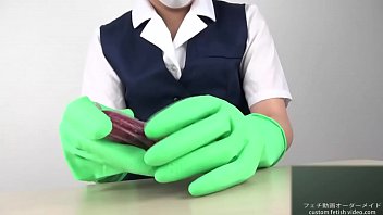 Handjob with latex gloves