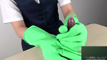 Handjob with latex gloves