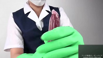 Handjob with latex gloves