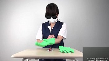 Handjob with latex gloves