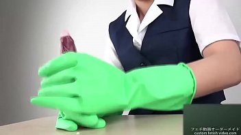 Handjob with latex gloves