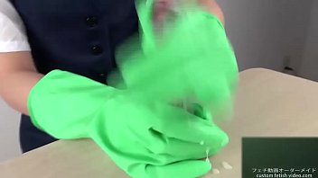 Handjob with latex gloves