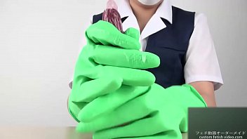 Handjob with latex gloves