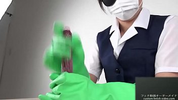 Handjob with latex gloves
