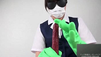 Handjob with latex gloves