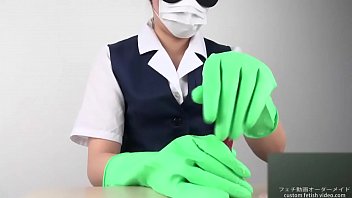 Handjob with latex gloves