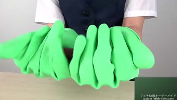 Handjob with latex gloves