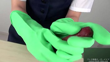 Handjob with latex gloves