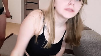 Hot girlfriend sensual doggy fucking after a walk cum in mouth