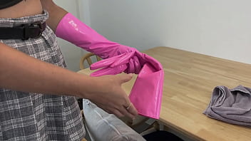 Veronika gets fucked wearing latex gloves pantyhose and plaid miniskirt