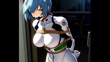 Rei ayanami in combat suit bounded and dancing in sexy way