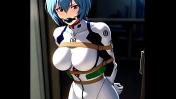 Rei ayanami in combat suit bounded and dancing in sexy way