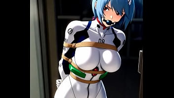 Rei ayanami in combat suit bounded and dancing in sexy way