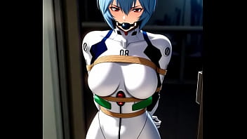Rei ayanami in combat suit bounded and dancing in sexy way