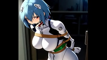 Rei ayanami in combat suit bounded and dancing in sexy way