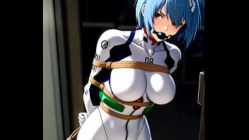 Rei ayanami in combat suit bounded and dancing in sexy way