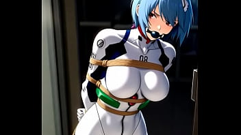 Rei ayanami in combat suit bounded and dancing in sexy way