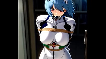 Rei ayanami in combat suit bounded and dancing in sexy way