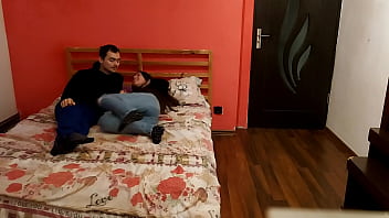 Making love late in the night with cute petite brunette